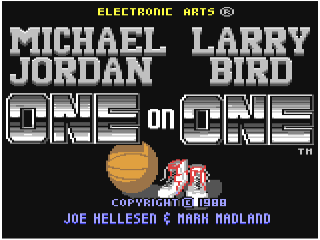 Jordan Vs Bird: One On One title screen for Commodore 64